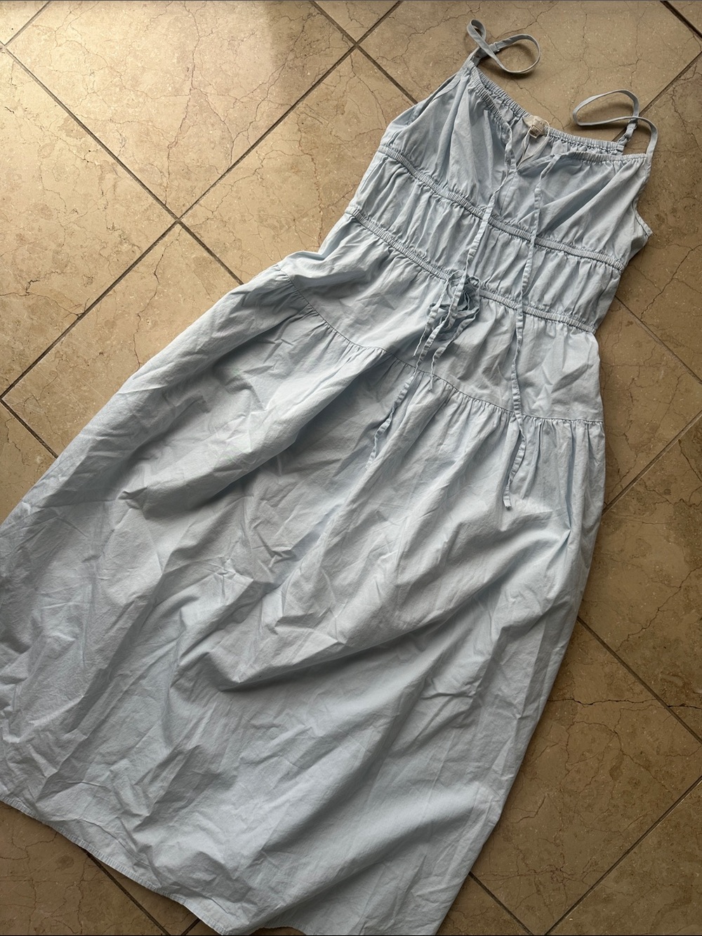 Sleeveless Light Blue Tie-Waist Midi Dress